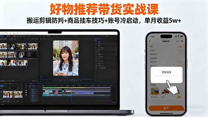 好物推荐带货实战课：搬运剪辑防判+商品挂车技巧+账号冷启动，单月收益5w+-摇钱树